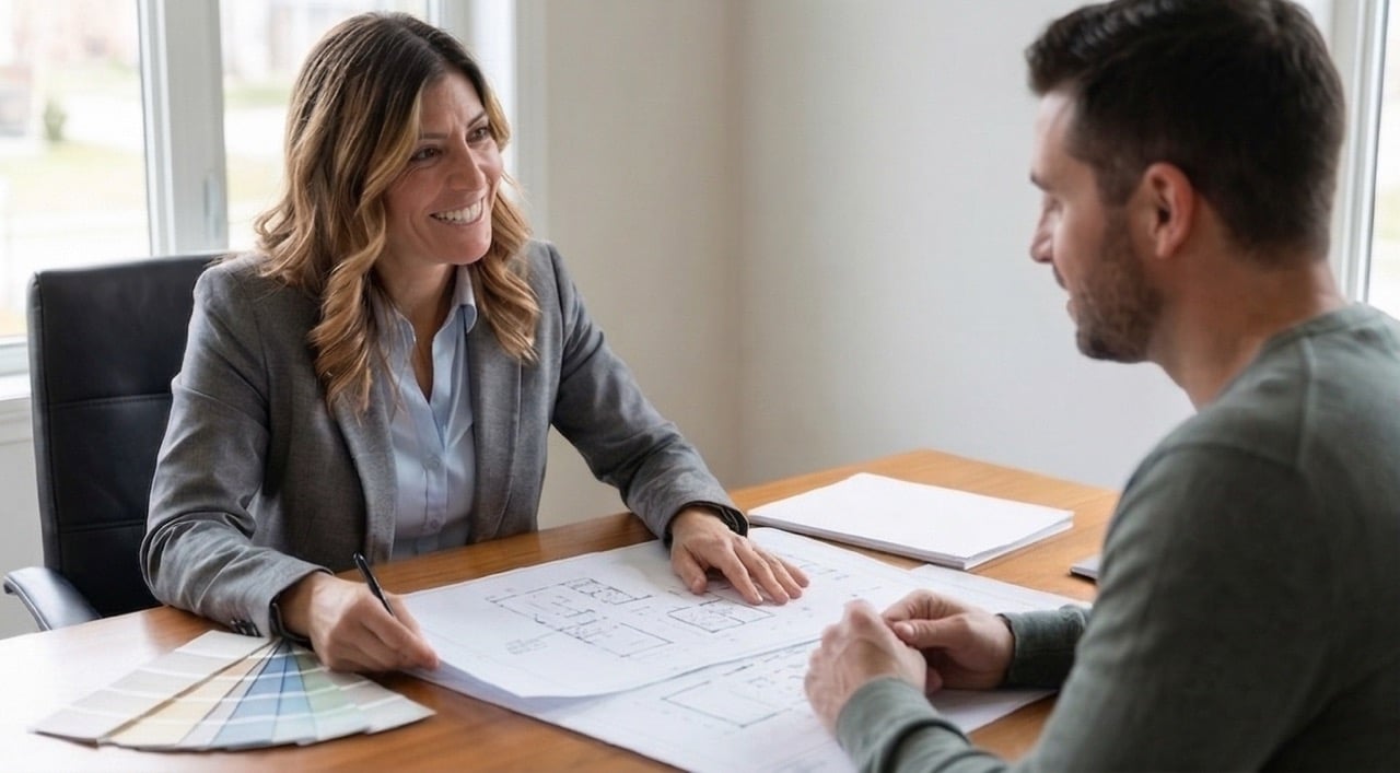 Courtney Finalizing Remodeling Plans with Client Courtney Finalizing Remodeling Plans with Client