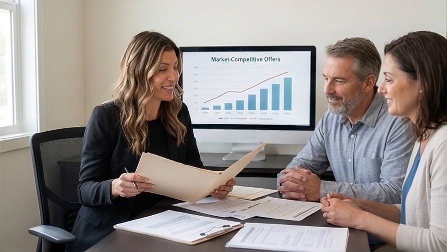 Courtney Reviewing Listing Offers with Clients Courtney Reviewing Listing Offers with Clients