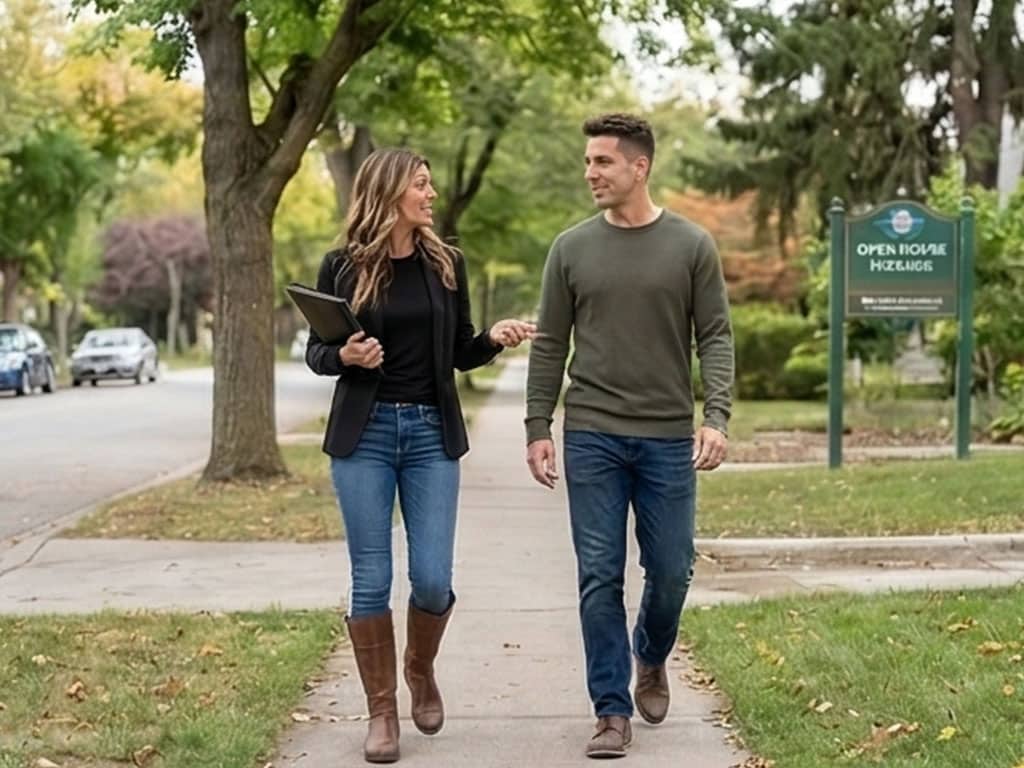 Courtney Walking to Listing with a Client